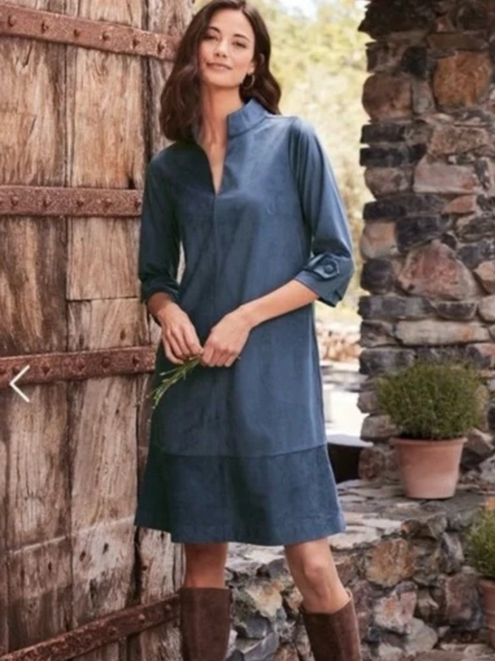 Soft Surroundings Rani Faux Suede Dress in Navy Sea Large